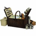 Picnic At Ascot Buckingham Basket for 4 with Blanket & Coffee-Brown Wicker-SC Stripe 714BC-SC